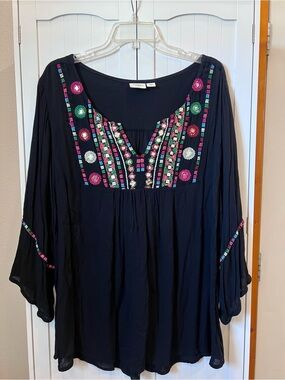 Cato Black Embroidered Boho Tunic